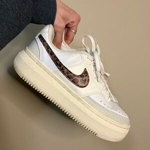 Nike Women's Court Vision Alta Sneaker with the Leopard Print Swoosh - 8W